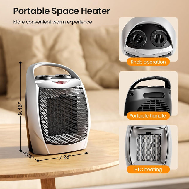 DIBELLAY Portable Ceramic Space Heater – 750W/1500W, Safe & Adjustable