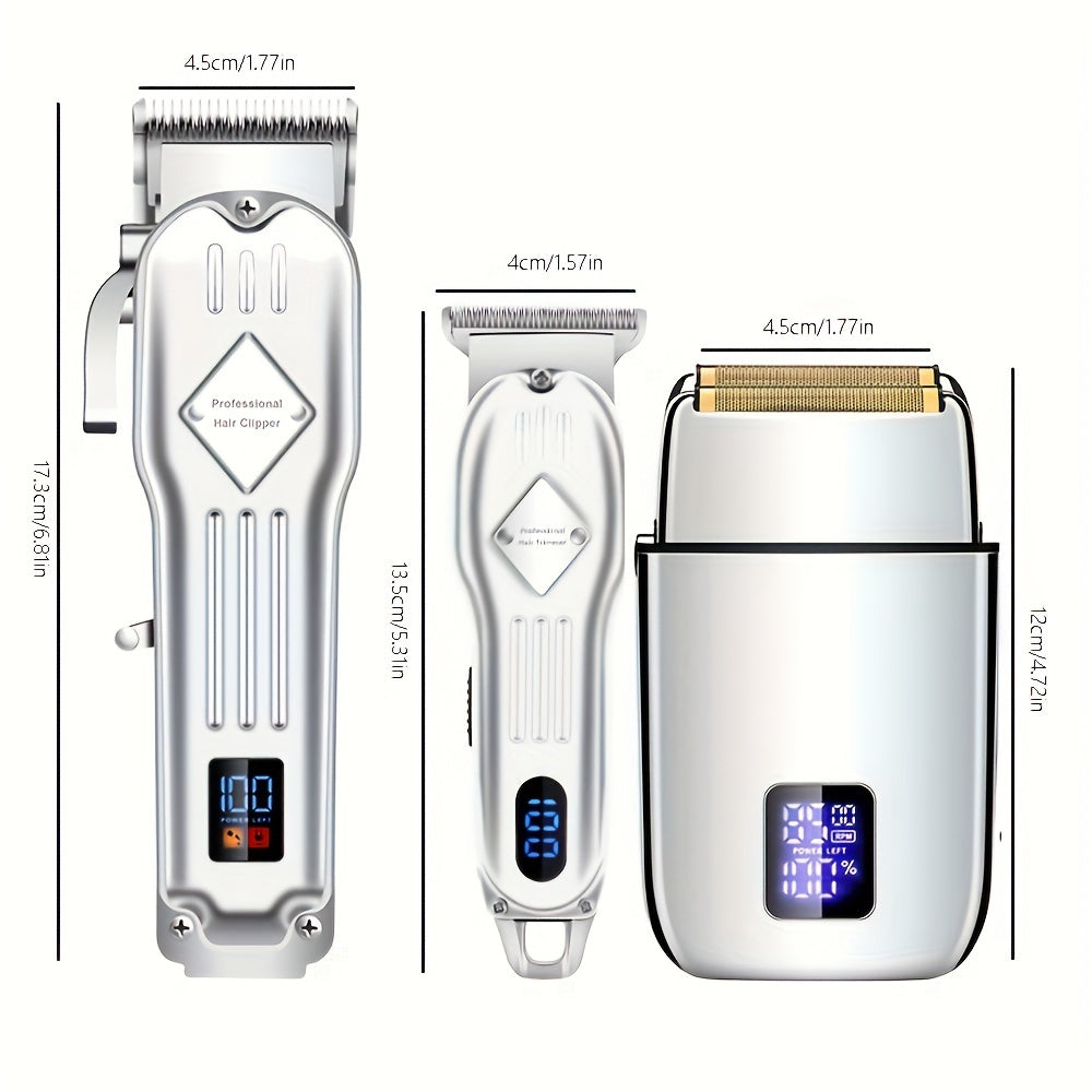 A Set Of 3 Electric Hair Clippers, All In Golden Color, Professional Electric
