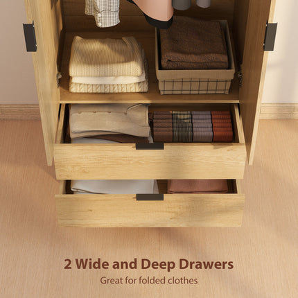 Alexis Modern Wardrobe Closet with Soft-Close Doors-Natural