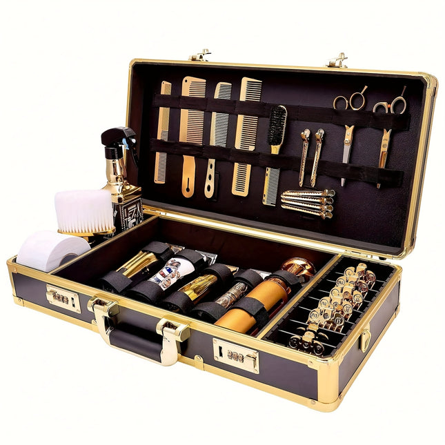 Professional Barber Case with Golden-Tone