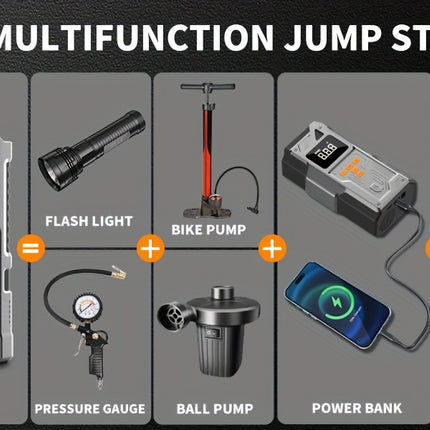 [Portable Car Jump Starter] 8000mAh USB Charging, Emergency LED Light - 3500A
