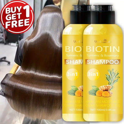 Set of 2, 3-In-1 Biotin Shampoo Featuring Rosemary And Turmeric