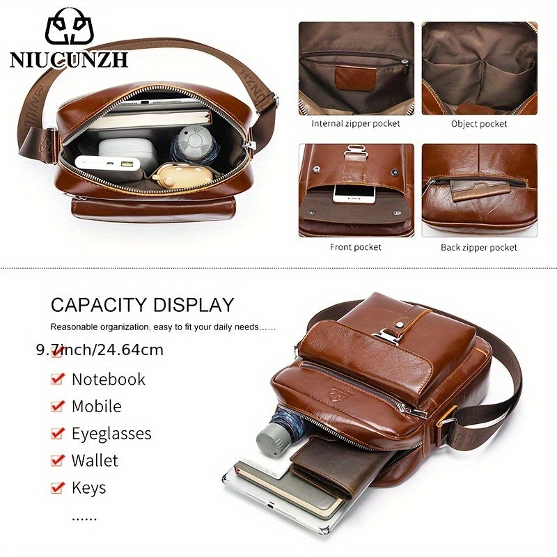 Crazy Horse Leather Crossbody Bag for Men
