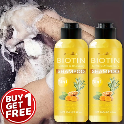 Set of 2, 3-In-1 Biotin Shampoo Featuring Rosemary And Turmeric