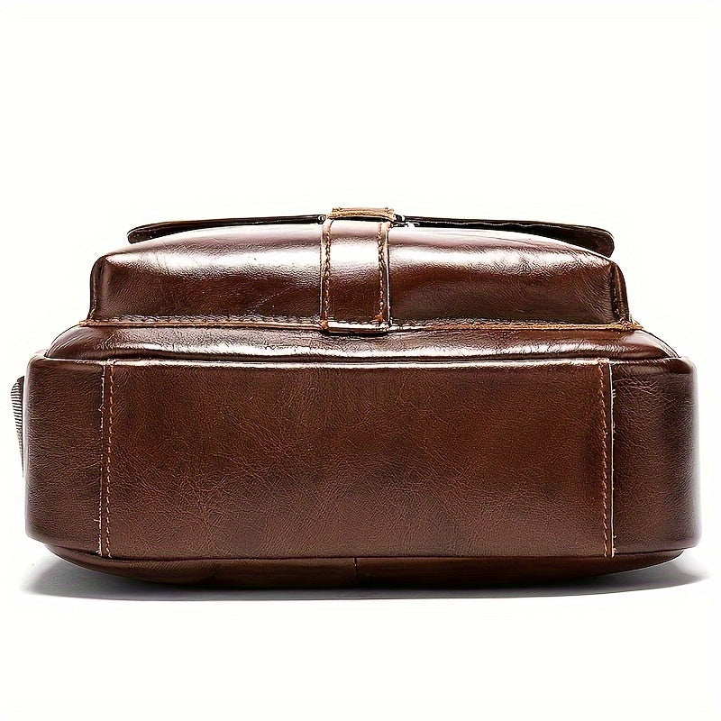 Men'S Casual Coffee Top-Grain Leather Crossbody Bag