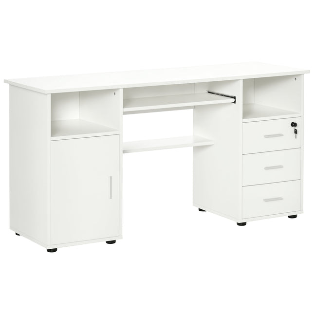 Bloom 57" Computer Desk with Keyboard Tray and Storage Drawers-White