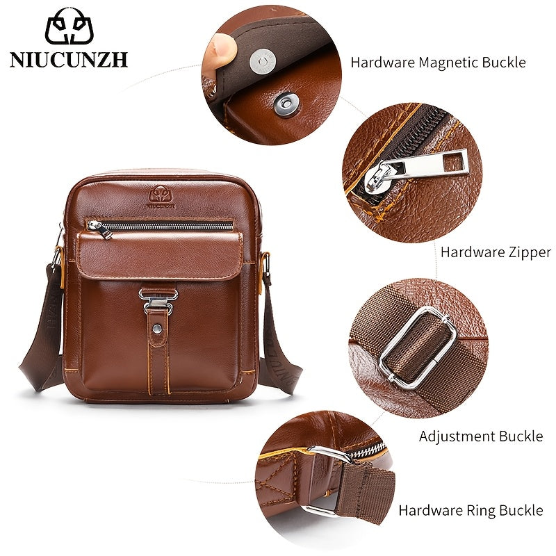 Crazy Horse Leather Crossbody Bag for Men
