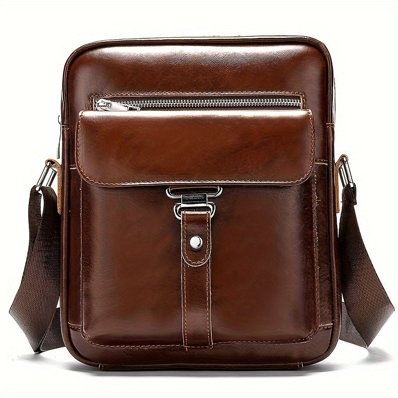 Men'S Casual Coffee Top-Grain Leather Crossbody Bag