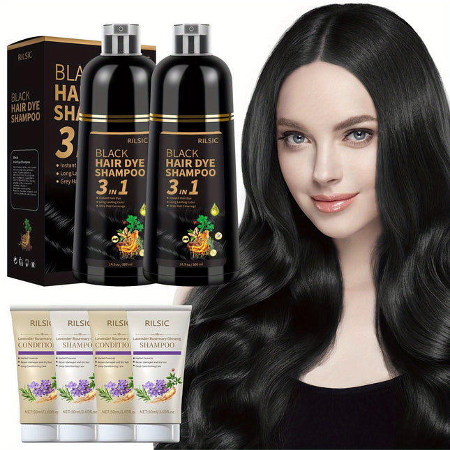 RILSIC 3-in-1 Herbal Hair Dye Shampoo – Natural Black / Dark Brown