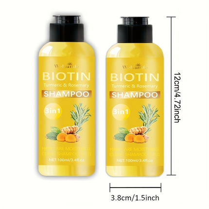 Set of 2, 3-In-1 Biotin Shampoo Featuring Rosemary And Turmeric