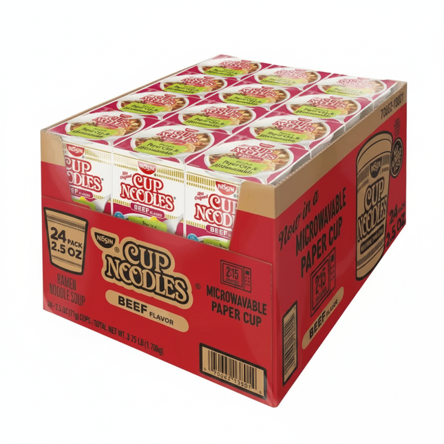 Nissin Cup Noodles 24-pack studio white background