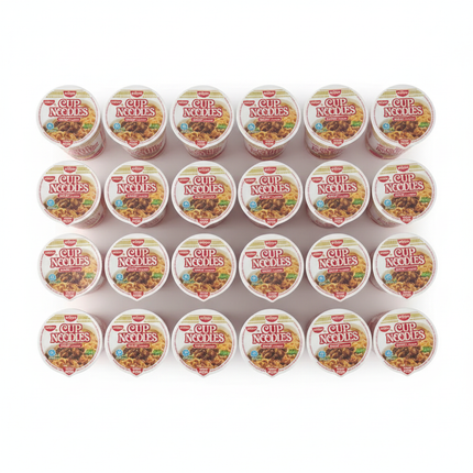 Nissin Cup Noodles 24 cups flat lay overhead