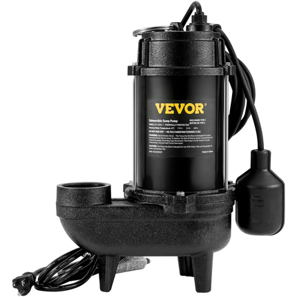 VEVOR Submersible Sewage Pump 3/4 HP Cast Iron Ejector with Float Switch