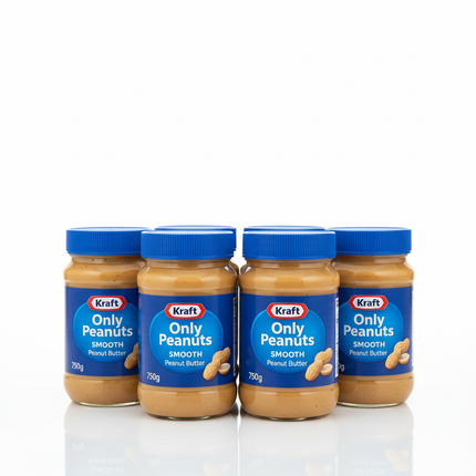 6 pots Kraft Only Peanuts fond blanc studio