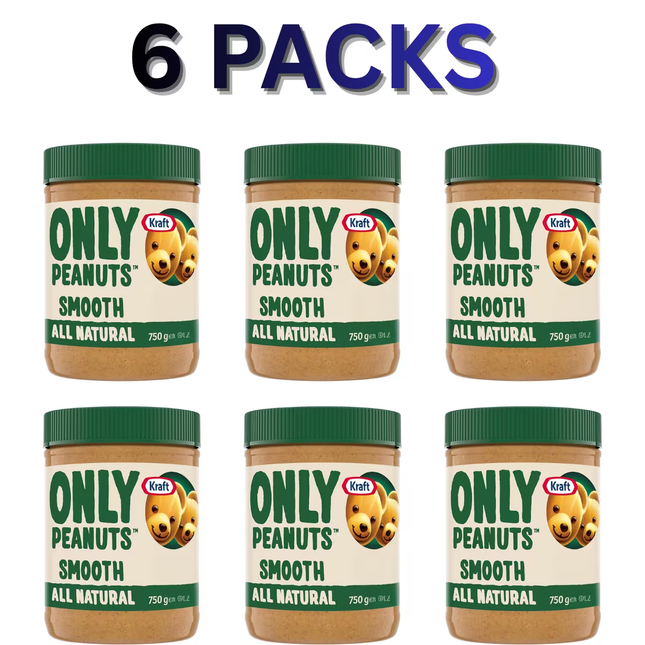 6 pots Kraft Only Peanuts Smooth 750g – pack économique