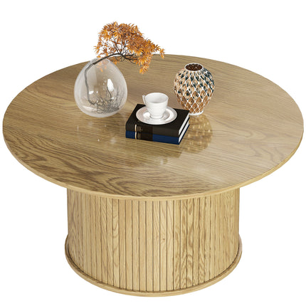 Cedar 31.5" Modern Nordic Style Center Table with Fluted Base-Oak