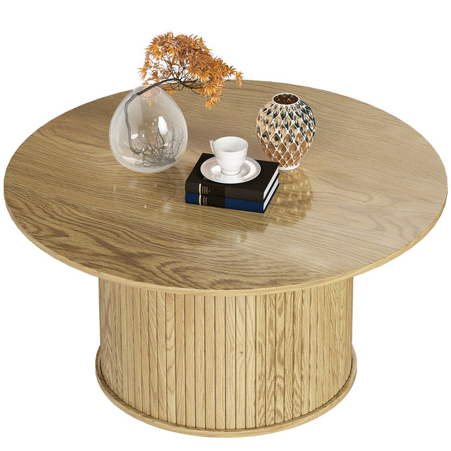 Cedar 31.5" Modern Nordic Style Center Table with Fluted Base-Oak