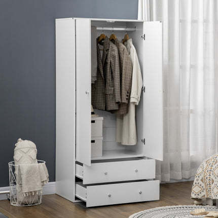 Briar Modern Wardrobe Closet with 2 Drawers and Hanging Rod-White