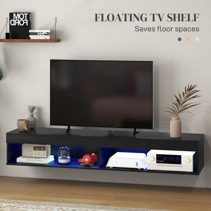 Lane Modern Wall Mounted TV Stand with Storage and LED Lights-Black