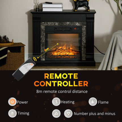 Easton Electric Mantel Wood Surround Freestanding Fireplace Heater with Overheating Protection-Black